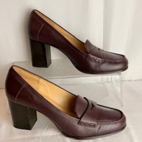 Michael Kors The Buchanan Burgundy Leather Penny Loafer Block Heels Size 11M - Picture 7 of 11